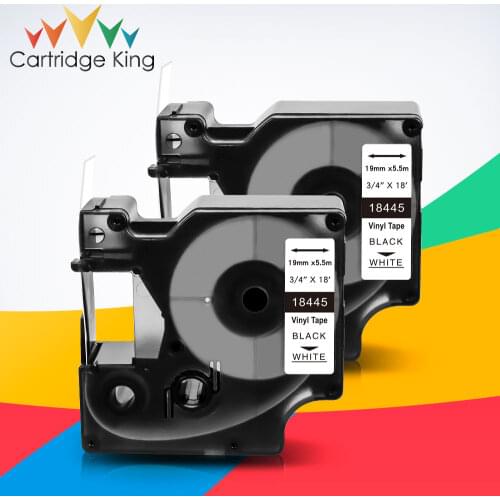 2PK 18445 Black on White 19mm*5.5m for Dymo 18445 Rhino Vinyl Industrial Labels for Dymo Rhino 4200 5000 5200 6000 Label Machine