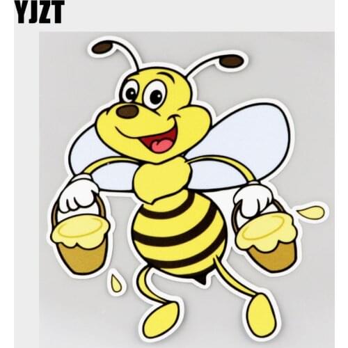 YJZT 12.6CM×14.2CM Funny Cheerful Bee Carrying Honey Car Sticker PVC Decal 11C-0095