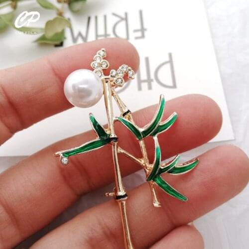Pearl Bamboo Brooches For Women Leaves Brooch Pins Unique Banquet Party Jewelry Broche