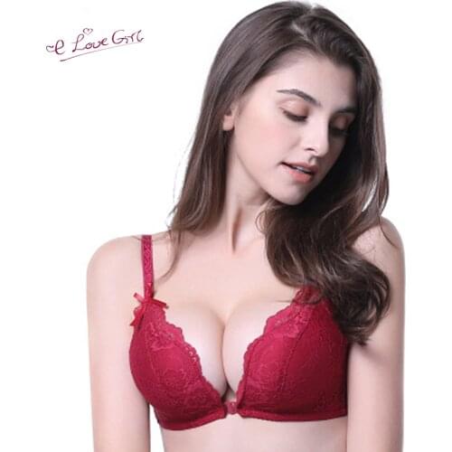 PAERLAN Pitted Front Women Bra With Floral Lace One-piece Small Chest Push Up Seamless Sexy Underwear Bow 3/4 Cup