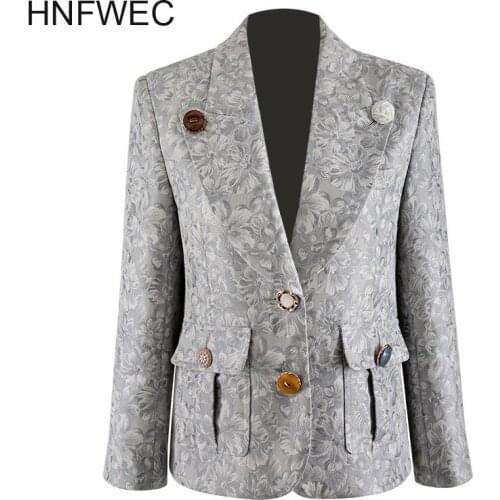 Women Gray Pattern Printed Temperament Blazer New Lapel Long Sleeve Loose Fit Jacket Fashion Spring Autumn 2020 U246