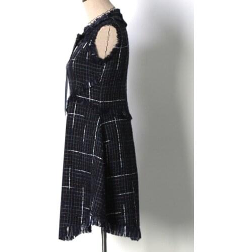 Fashion Plaid Tweed Dress Women Elegant Tassel O-Neck Bow Irregular Length Slim Dresses Ladies Clothes 2020 Spring Summer New