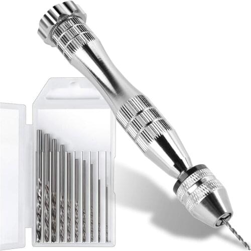 0.8-3mm Aluminum Hand Drill With Keyless Chuck + 10pcs Torsion Drill Mini Jewelry Woodworking Rotary Drilling Tools