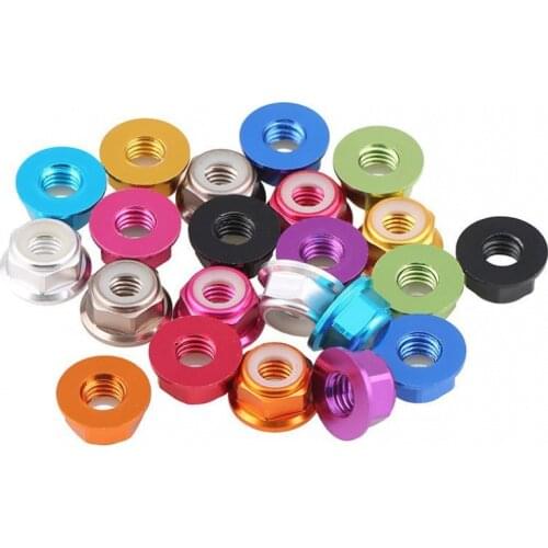 10pcs Multicolor Aluminum Alloy Flange Lock Nuts M2 M3 M4 M5 M6 Grade 4.8 Nylon Ring Self-Locking Screw Cap