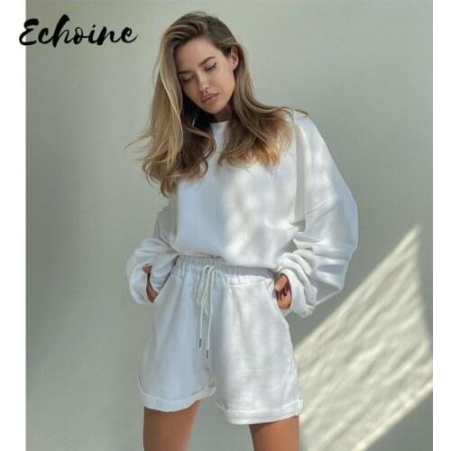 Autumn New Fashion 2Pcs Sports Clothing Suit Casual Womens Girls Sweater Hoodie Long Sleeve Hoodies+High Wait Shorts Sets Outfit