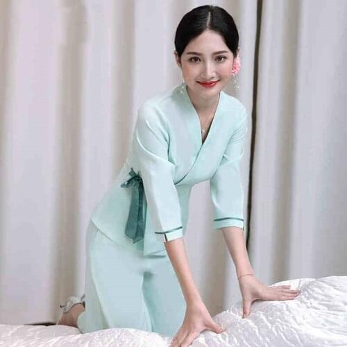 2020 New Beauty Salon Spa Female Fashion Work Clothing Hotel Reception Work Clothes Spa Uniform Sauna Foot Bath Uniforms AS192