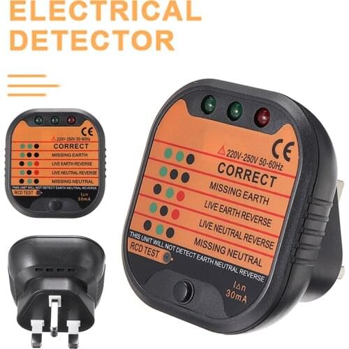 30mA UK Plug Socket Tester Neutral Earth Wire Circuit Polarity Phase Eletric Leakage Detector Voltage Test Volt