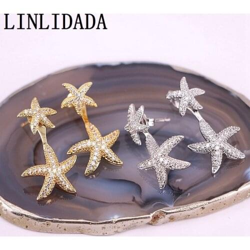 5Pairs Trendy Starfish Shape Stud Earring, Micro Pave CZ Crystal Zirconia Earrings For Women Lady