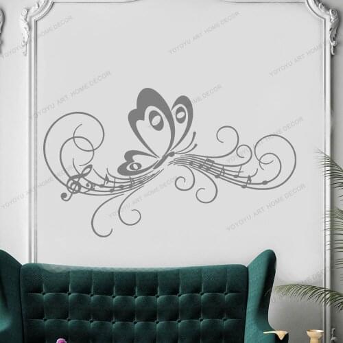 Butterfly Music Wings Summer Melody vinyl wall sticker decor bedroom decal diy art mural wallpaper gift Musical Nature CX1692