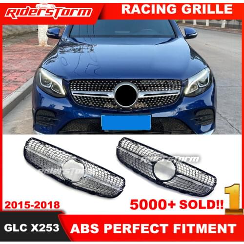 Diamond Grille fit for GLC W253 X253 front bumper GLC43 GLC200 GLC250 GLC300 GLC450 Black or Silver grille without center logo