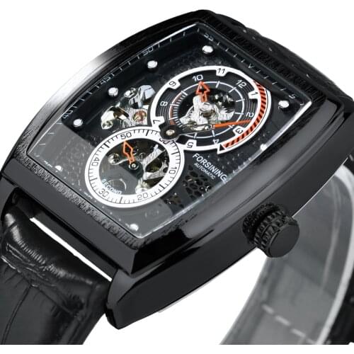 Forsining Tonneau Sport Mechanical Watch Men Automatic Casual Sport Watches Luxury Leather Strap Luminous Clock часы мужские New