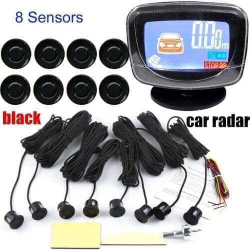 Car Reverse Backup Radar Monitor System Display Buzzer LCD monitor Parking Sensor Kit Alarm Alert BeBe Loud 8 Sensors 8 Colors