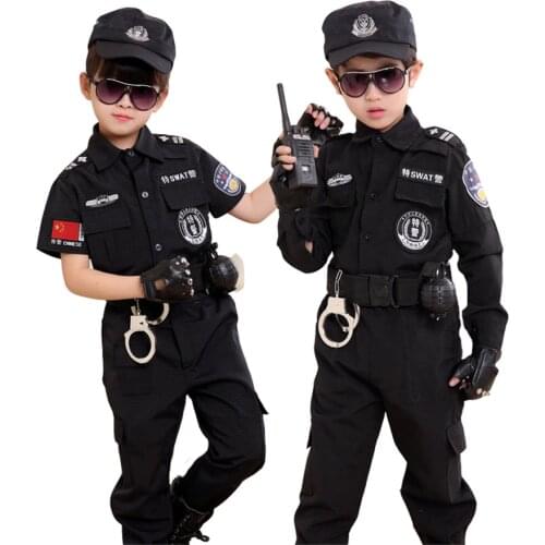 Children Traffic Police Cop Cosplay Costumes Policemen Uniform Girls Pleated Skirt Student Team Halloween Party Performance