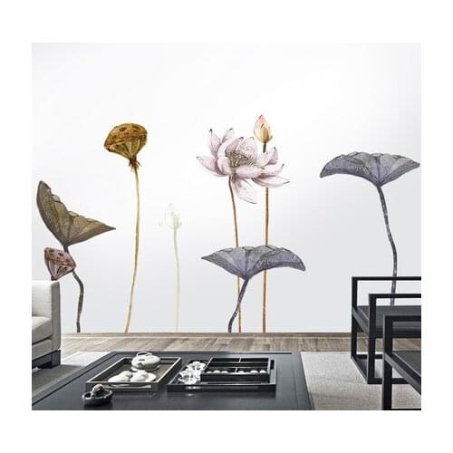 DIY 110*215cm Large Chinese Style Lotus PVC Wall Sticker Living Room Bedroom Vintage Poster Flower Mural
