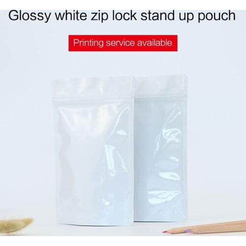 Glossy white stand up pouch with zipper aluminum foil zip lock bag tea coffee bean food packaging bags custom printing available