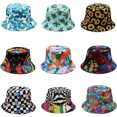 LDSLYJR Cotton Flowers graffiti print Bucket Hat Fisherman Hat outdoor travel Sun Cap Hats for men and Women 300