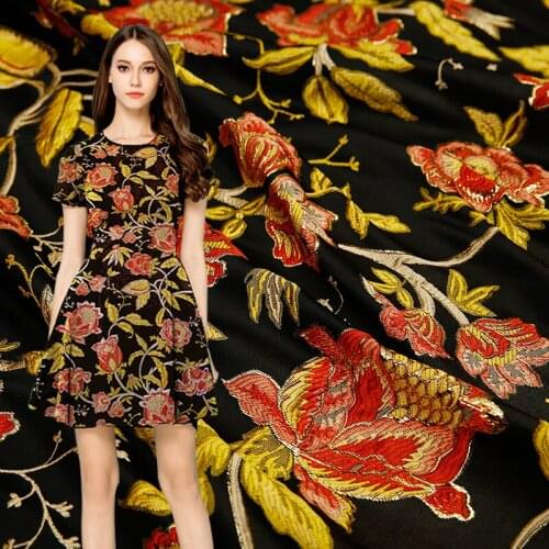 HLQON gold line imported yarn dyed brocade jacquard yellow fabric for dress women clothing tissue patchwork