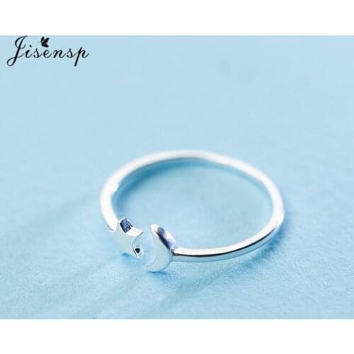Jisensp Simple Creative 925 Sterling Silver Ring Delicate Moon Star Finger Ring Adjustable Fine Jewelry for Women Birthday Gift