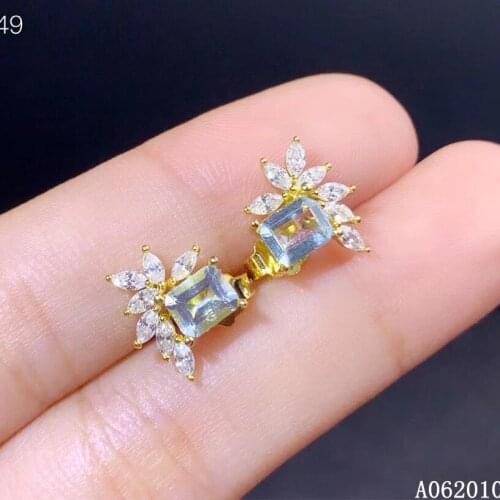 KJJEAXCMY 925 sterling silver inlaid natural Aquamarine earrings new classic ladies ear stud support test