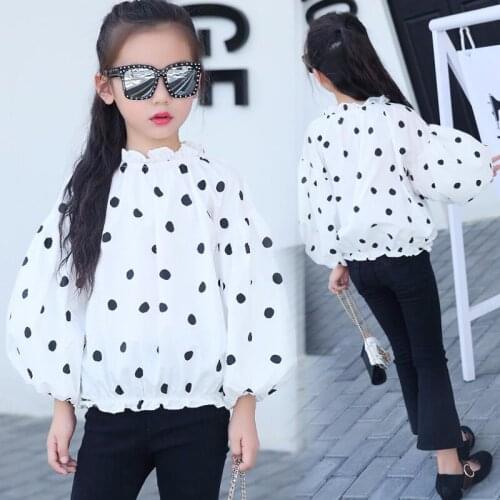 Fashion 2020 Autumn Spring Baby Teenage Clothes Dot Girls Shirts Kids Children Long Puff Sleeve Girls Tops And Blouse