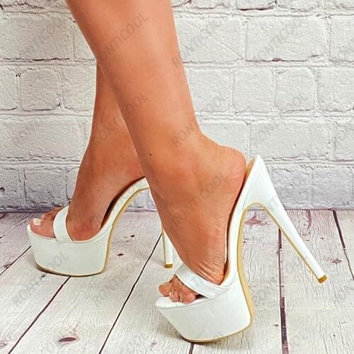 Ronticool New Fashion Women Platform Slingback Sandals Patent Stiletto Heels Open Toe Pretty White Casual Shoes US Size 5-20