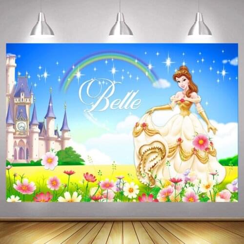 Belle Princess Photo Backdrop Girls Rainbow Castle Kids Happy Birthday Party Decoration Photography Backgrounds Banner