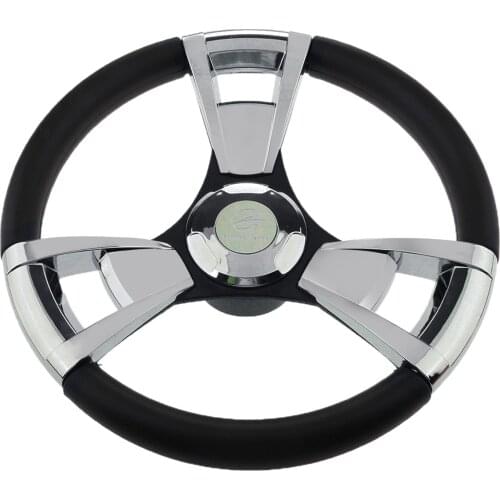 350mm 3/4'' Steering Wheel with Polished Chromed Spokes for Marine Boat Yacht Aluminum alloy spokes Black Grip