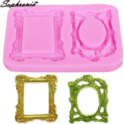 Sophronia M306 Mirror Frame Silicone Fondant Cake Mold Chocolate Cookie Craft Molds Baking Decorating Cake Tools 7.3*10.2*0.9cm