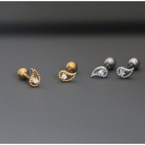 Cute Zircon Water Drop Shape Ear Cartilage Stud Cuff Earring Women Fashion Gold Color Steel Helix Bar Ball Ear Piercing Jewelry