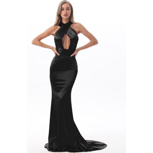 Sexy Satin Mermaid Dresses Hollow Out DIY Straps Floor Length Party Dress Bodycon Backless Dress Burgundy Black