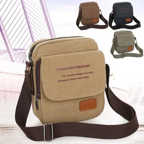 2020 mens canvas khaki shoulder bag fashion business casual multifunctional small flap travel messenger messenger bag men