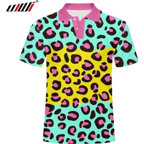 UJWI Colorful Leopard tiger Design Polo Shirts Men 3D Print Tees Tops Shirts Male Casual Short Sleeve Men Polo Customize