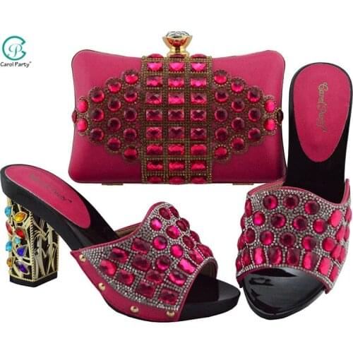 2020 Ladies Italian design Shoe and Bag Set Fuchsia Color Women Shoe with Matching Bag Set 2020 Nigerian Shoes and Bag Set