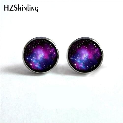 NES-0090 Galaxy Nebula Stud Earrings Outer Space Ear Studs Astronomy Jewelry Nebula Glass Dome Earrings For Women HZ4