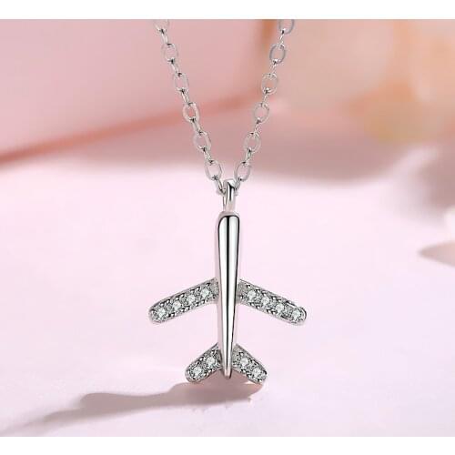 925 Sterling Silver Zircon Airplane Pendant Choker Necklace For Women Jewelry dz164