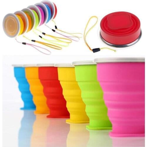 1Pc 240ml Portable Silicone Retractable Folding Cup With Lid Telescopic Collapsible Drinking Cup Outdoor Tour Water Cup