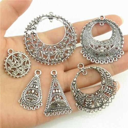 10Pcs Vintage Hollow Carve Filigree Flower Lotus Leaves Woven Pendan Geometric Semicircle Connector For Earrings Jewelry Q88A02