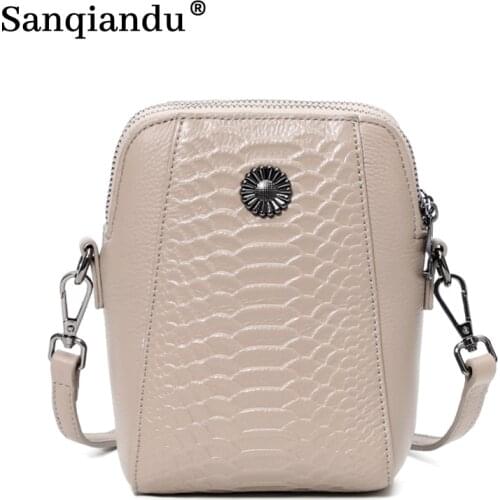 100% Genuine Leather Women Shoulder Bags Mini Phone Bag Ladies Crossbody Bag Luxury Design Girls Messenger Bags Shell Handbags