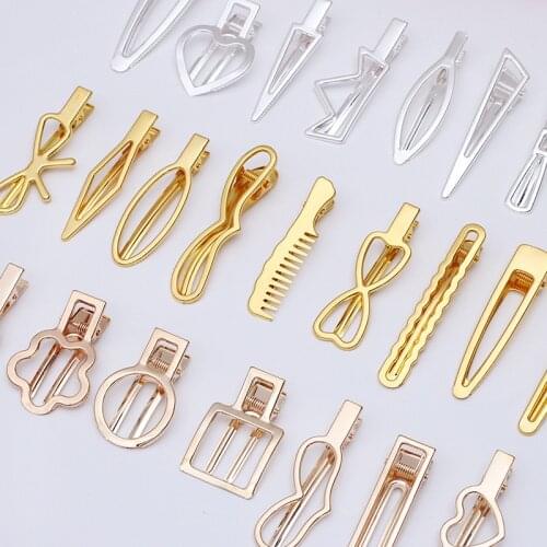 20 PCS 27 Style Korean Barrettes KC Gold Hollow Out Hair Clips For Hair Accessories DIY Jewelry Making