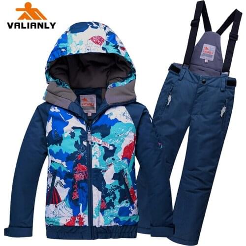 2020 Kids Boys Girls Ski Suit Winter Snowsuit Outdoor Snow Sets Hooded Ski Jacket Pants Snowboard Sets Children Clothing -25C