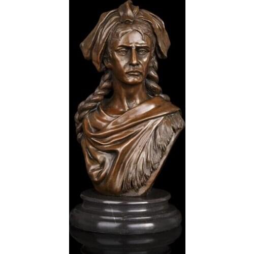 29 cm Western Art Deco Bronze Red Indian Primitive tribes man Bust Art Sculpture