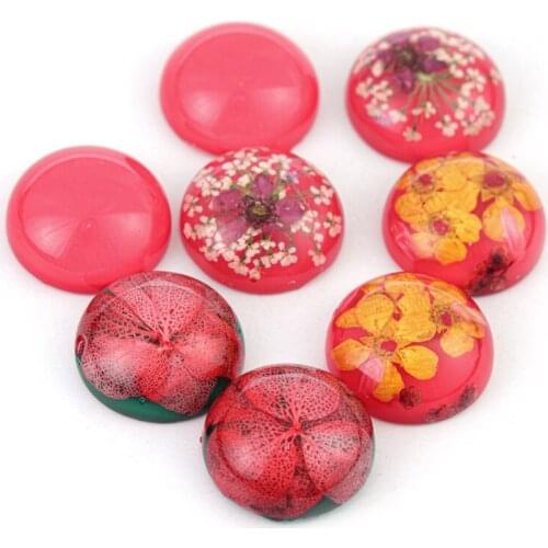 5pcs/lot 20mm Resin Dried Flower Print Round Glass Cabochon Beads For DIY Necklace Earring Flat Back Jewelry Making Findings