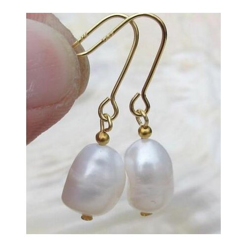 Free shipping real photos White Baroque Pearl Earrings 14K/20 YELLOW HOOK