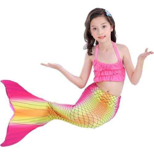 DUOJIAOYAN Children 3PC Girls Party Fishtail Bikini Princess Swimwear Flipper Kids Mermaid Tail Swimsuit For Swimming