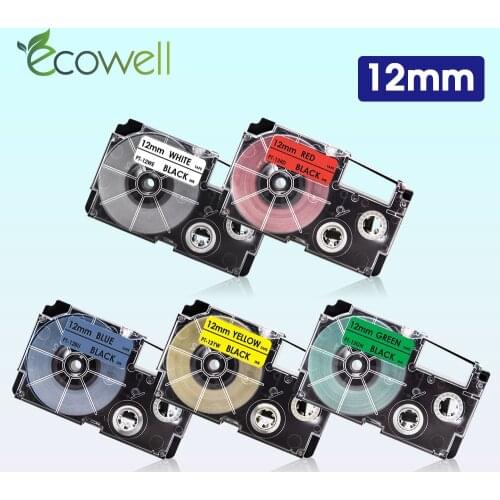 Ecowell XR-12WE XR-12RD XR-12BU XR-12YW XR-12GN Multicolor Casio label tape compatible for KL-60 KL-60SR KL-750 EZ Label Maker