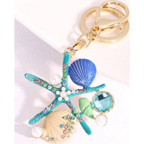 Creative Starfish Keychain Ocean Shell Key Chain Fashion Pearl Keyrings For Women Lady Bag Charm Pendant Car Accessories