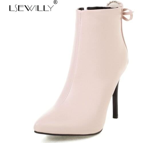 Lsewilly Cross Straps Bowknot Pointed Toe Stiletto Heel Women Ankle Boots Super High Heel Sexy Autumn Winter Warm Short Boots