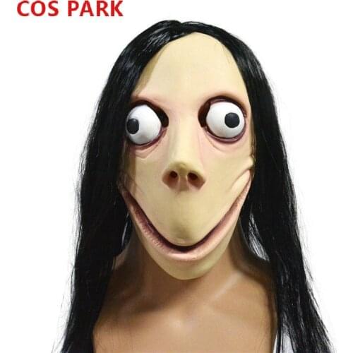 Momo Mask, Scary Momo Challenge Games Evil Latex Mask with Wig, Halloween Mask Costume Party Props