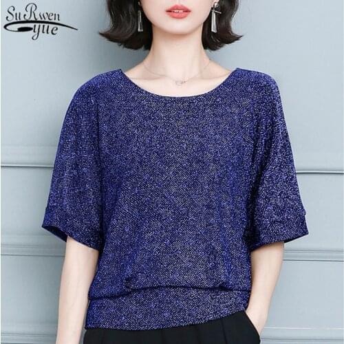 Fashion Elegant Shiny Sequin Blouse Glitter Shirt Tops Tunic Women Blouses Red Golden Shine Womens Blouses Plus Size New 12853