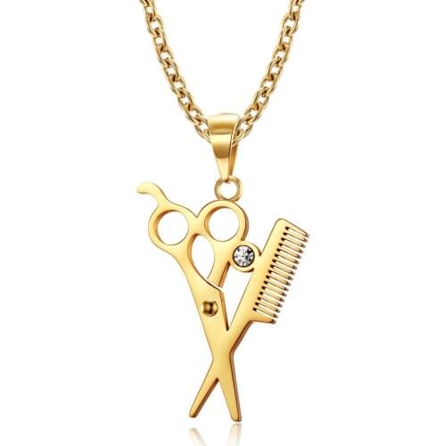 Fashion Mens Necklace for Barber Hairstylist Scissors Comb Pendant Necklaces Male Jewelry Stainless Steel